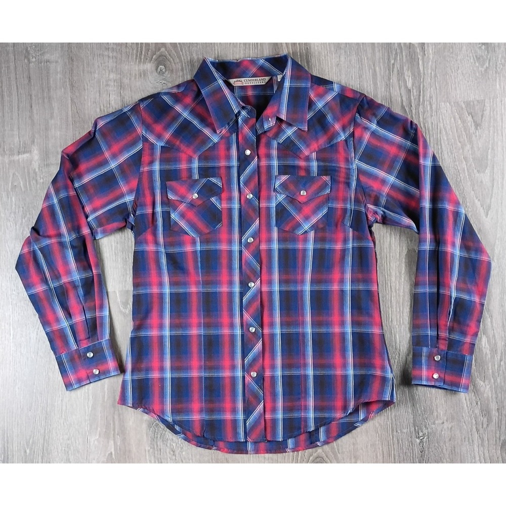 Cumberland Outfitters Women Medium Plaid Pearl‎ Snap Long Sleeve Western Shirt